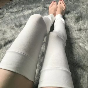 Ladies Cotton Legwarmers White Leg Warmers Knee Socks Thigh Highs Womens Long